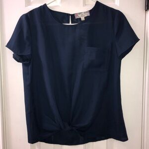 💙 Elegant Navy Blue Front Knot Top – Pink Rose Size Small
